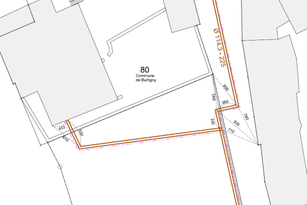 Plan des conduites du Chauffage à Distance de Burtigny (Thermoreseau Burtigny SA)